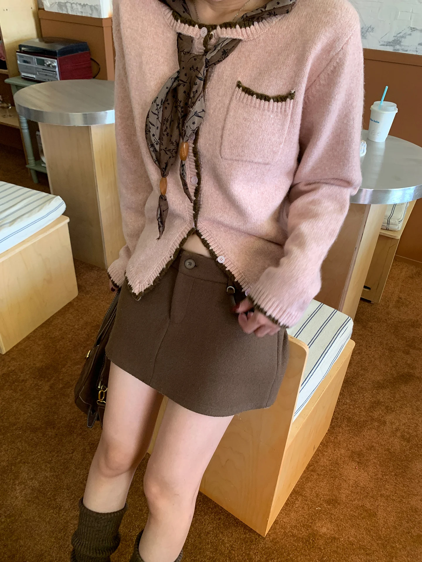 كارديجان نسائي طويل الأكمام محبوك مفتوح باللون الوردي، أسلوب خريف 2025 الجديد، سترة مضادة للشيخوخة بأسلوب G #5