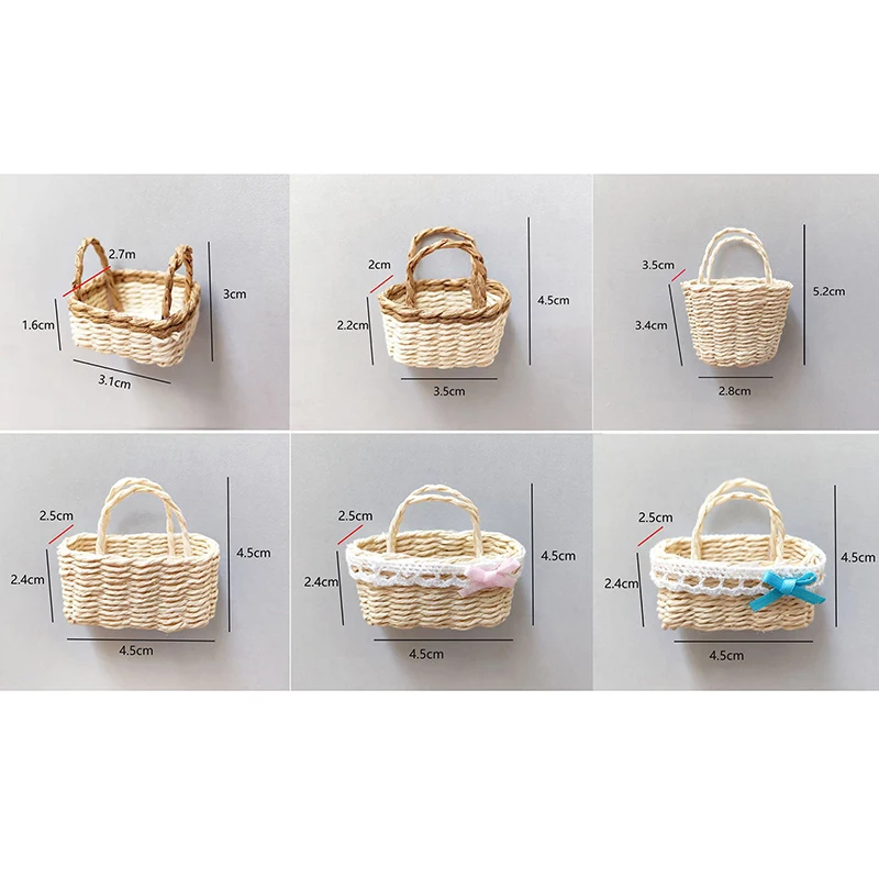 1/12 Puppenhaus hand gewebte Rattan Korb Einkaufs korb Stroh Handtaschen Weben Strand tasche Puppenhaus Miniatur Dekoration