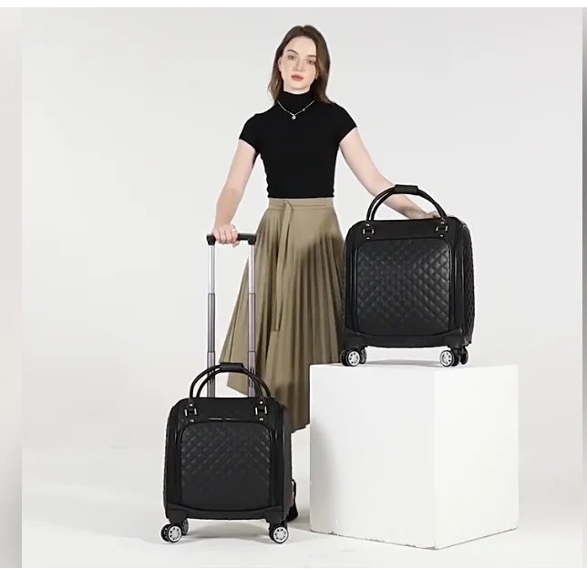 

Women Travel Trolley Spinner Luggage suitcase 18 Inch carry on hand luggage 16" Rolling Suitcase PU leather Wheeled luggage bag