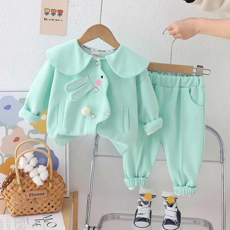 Spring Children Clothing Sets Baby Girls Cartoon Rabbit Coat Pants 2 Piece Suit Infant Casual Sportswear Kids Clothes Outfits