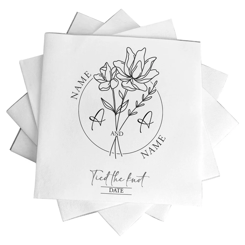 

50PCS Personalised Monogram Wedding Napkins, Wedding Anniversary Party Tableware Paper Serviettes, Tied The Knot Botanical Napki