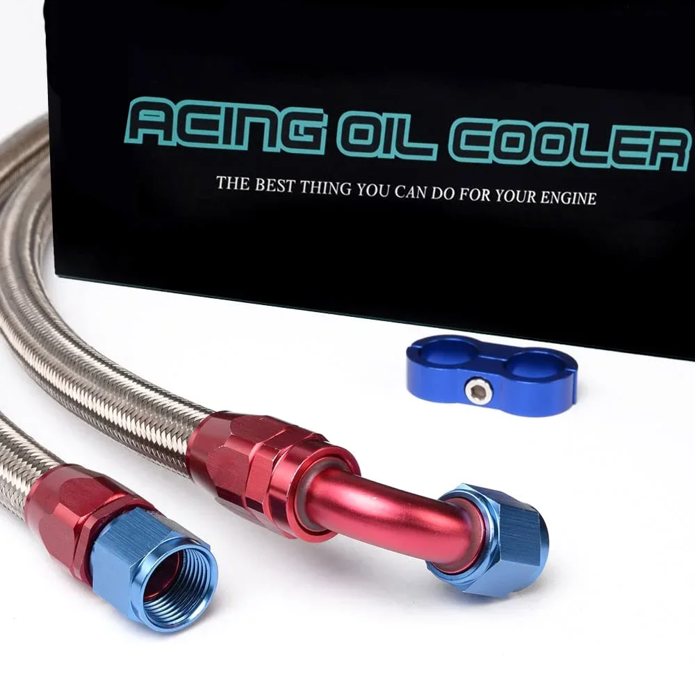 

Universal 10 Rows Trust Type Oil Cooler Kit +An10 Oil Sandwich Plate Adapter With Thermostat+2pcs Stainless Steel Braided Hose
