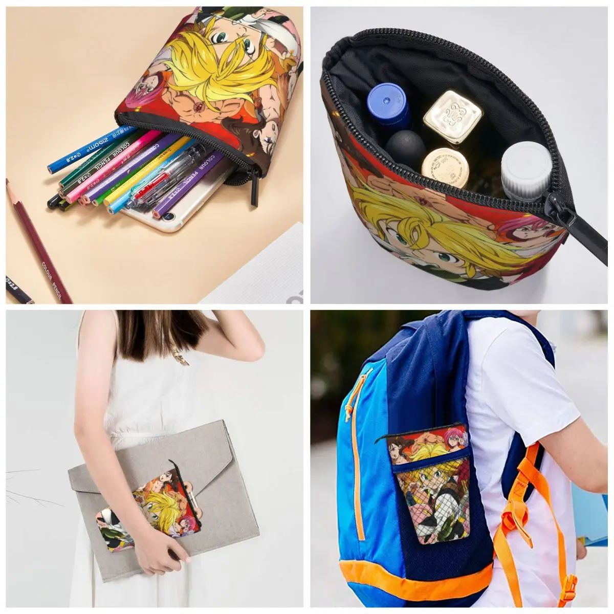 Seven Deadly Sins Pen Box Student School Zipper Pen Bag Child Stationery Bag Pencase Vertical Retractable Pencil Case