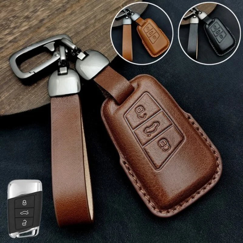 غطاء حافظة مفاتيح السيارة من الجلد الطبيعي A+ لهاتف VW Teramont B8 Arteon Jetta Passat Atlas #1