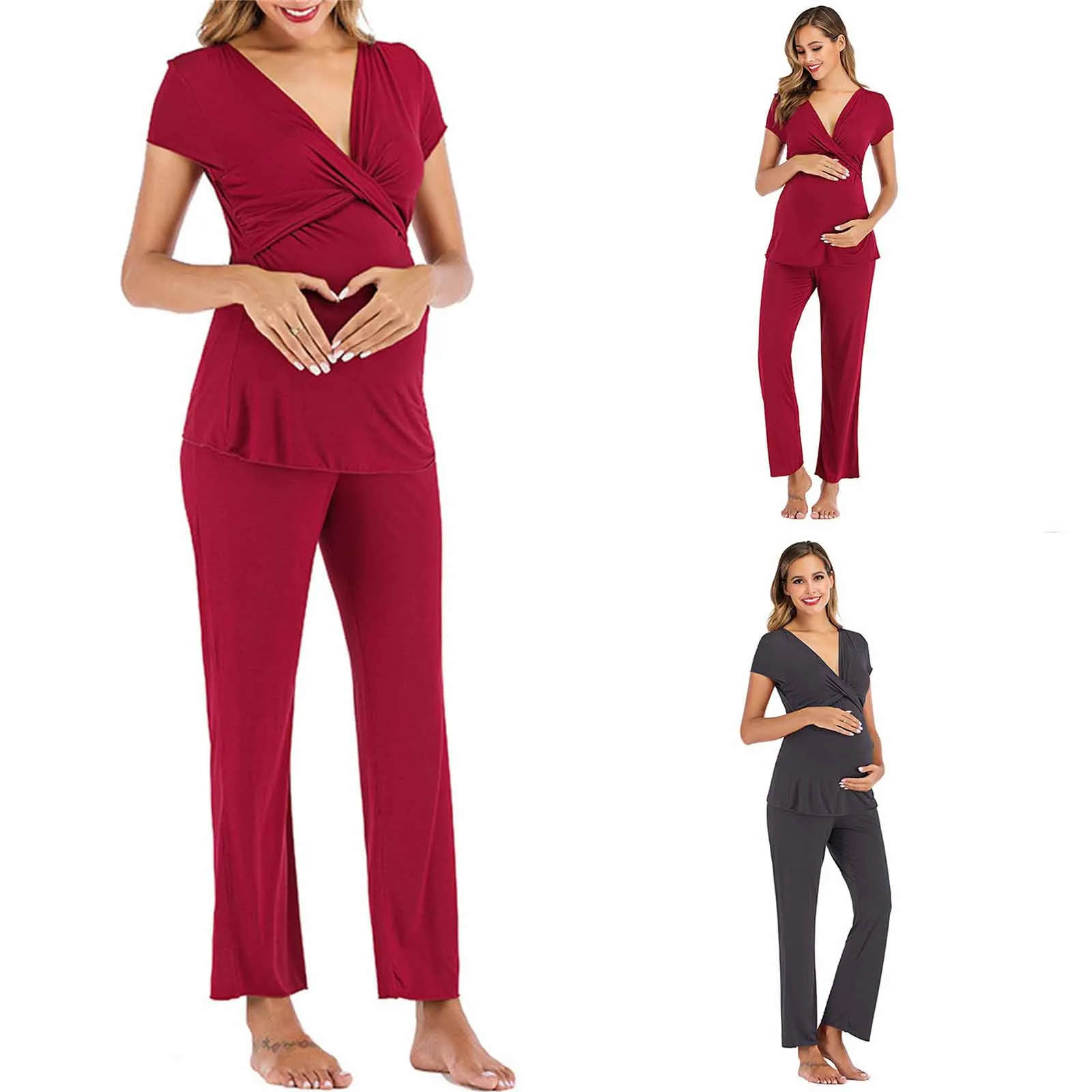 Summer Pregnant Women Sleepwear Loungewear Two-Piece Clothing Set Maternity Nursing Pajamas Pyjamas Set Breastfeeding Nightgown