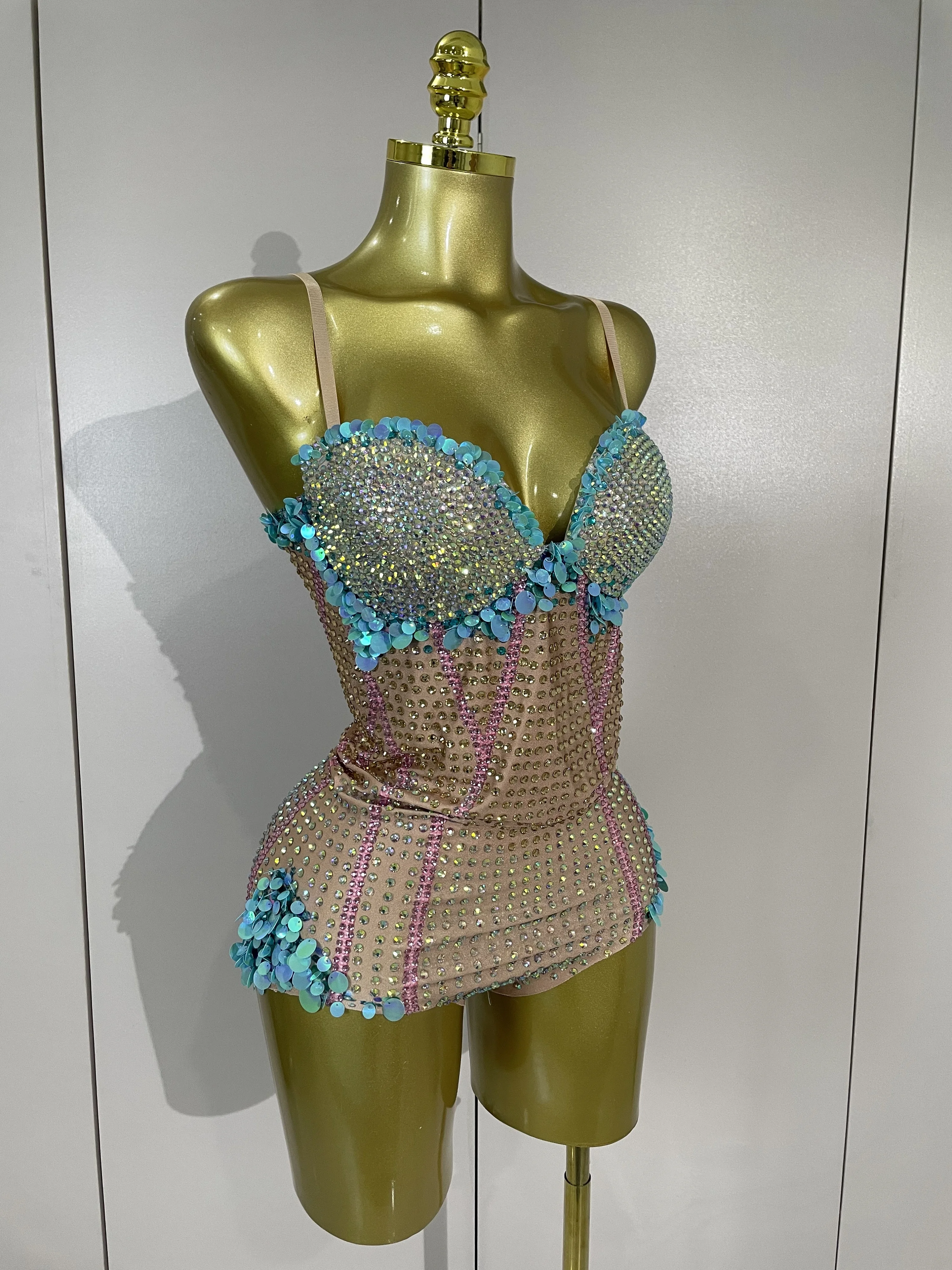 Luxury Sparkly Rhinestones Sequins Spandex Stretch Bodysuits Eveing Birthday Party Prom Dancer Bar Nightclub Sexy Stage Costume - view 4