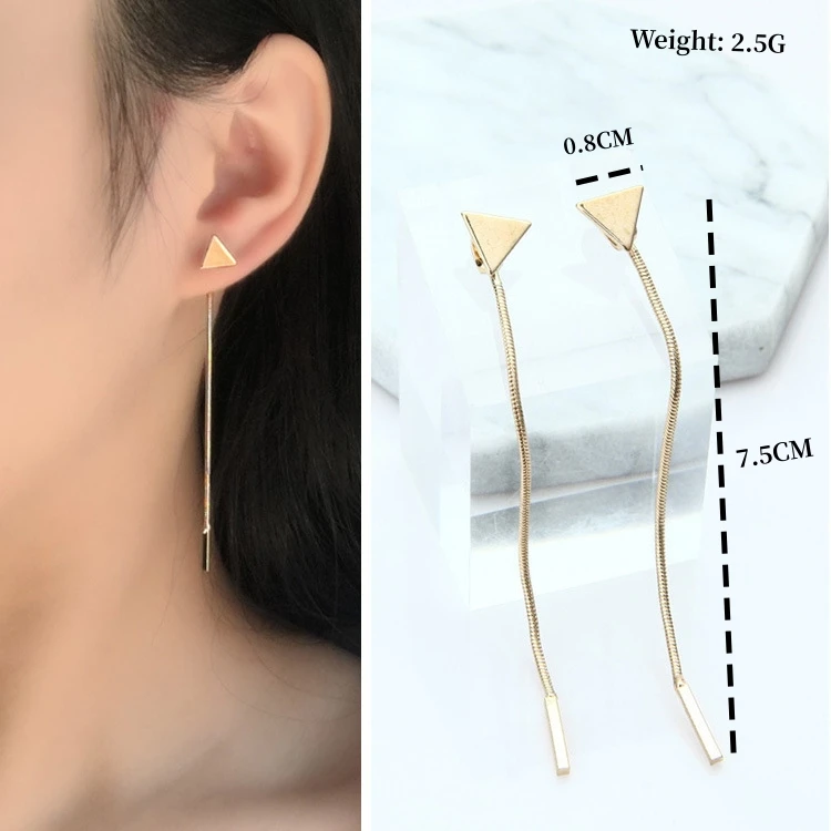 Vintage Sequins Triangle Tassel Drop Earrings Long Chain Dangle Drop Earrings For Women Pendientes Brincos 2017