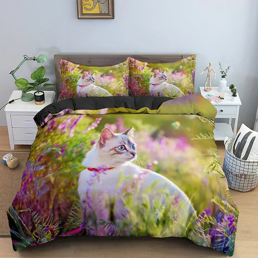 3D Animal Bedding Set Cute Cat Comfortable Duvet Quilt Cover Pillowcase Bedding Set Children Bedroom Decoration Home Textile