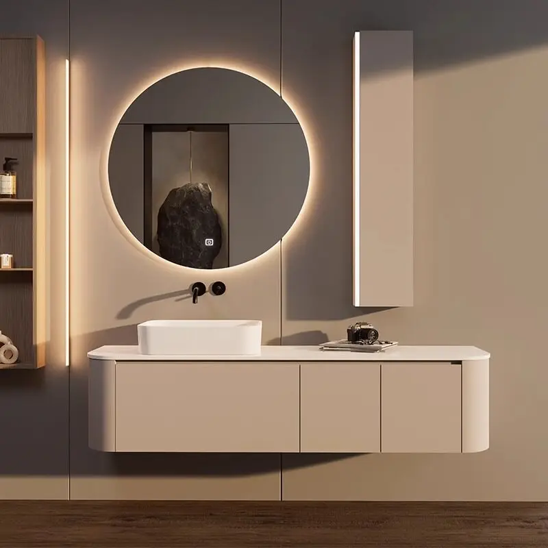 

Cream wind washbasin modern simple oak paint integrated basin bathroom cabinet combination