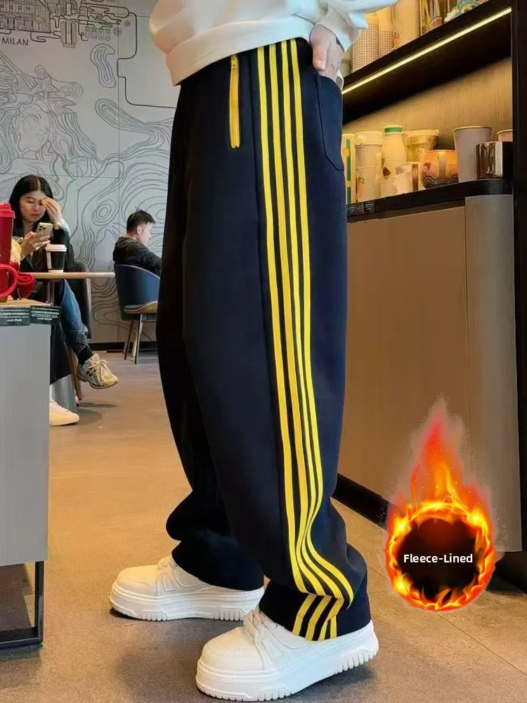 

Мужские повседневные свободные прямые брюки American Sle Thiened Fce на подкладке, зимние спортивные спортивные штаны с боковой полоской