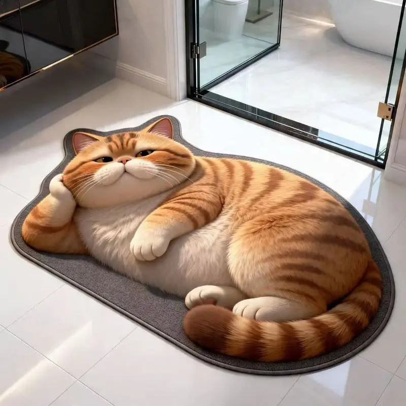 VIKAMA White Fat Cat Shaped Rug Animal Carpet For Living Room Bedroom Bathroom Non Slip Floor Mat Kids Room Pet Lover Home Decor
