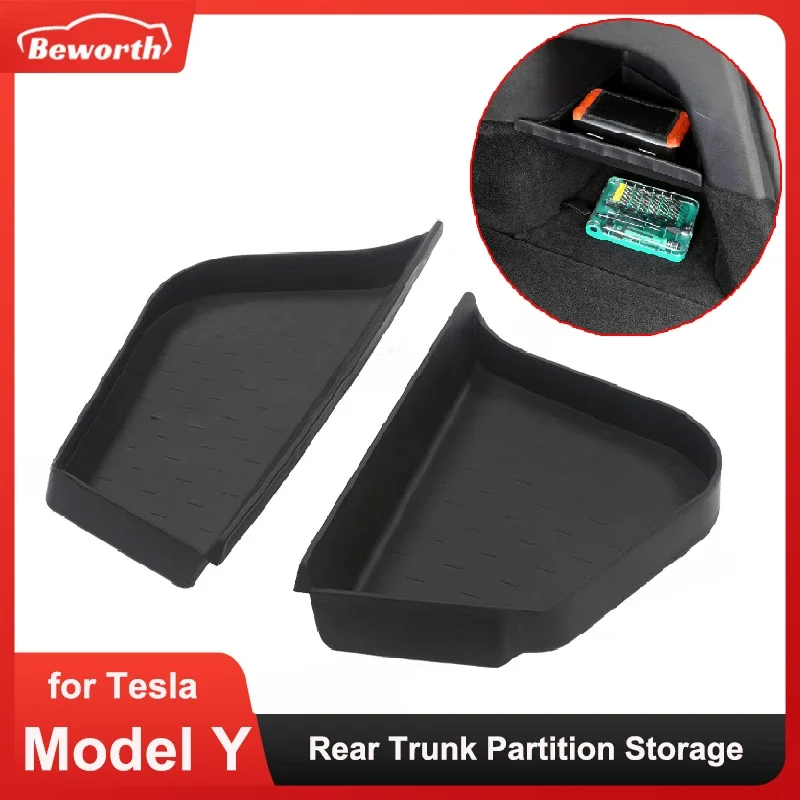 

2pcs Rear Trunk Partition Box Model Y Side Upper Organizer Tray Board TPE Stowing Tidying Modification Holder