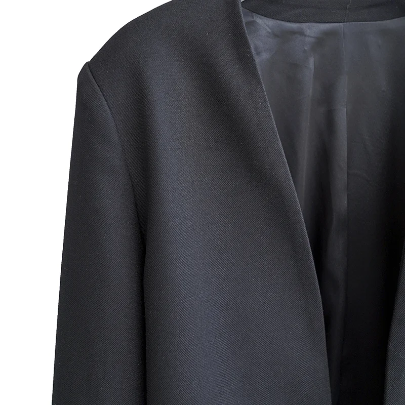 Chaqueta negra delgada y avanzada para mujer, traje informal elegante con cuello en V, cárdigan largo suelto, novedad de 2023