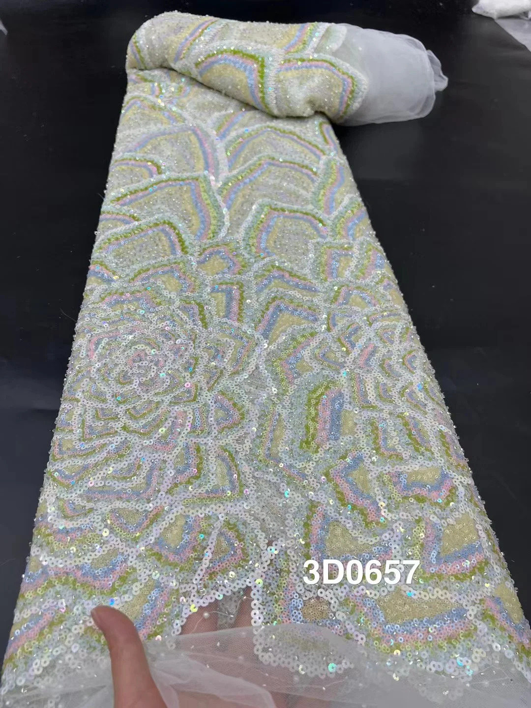 Luxury Bead Tube Embroidery African Lace Fabric 2025 High Quality French Sequined Tulle Fabric For Nigerian Wedding Party