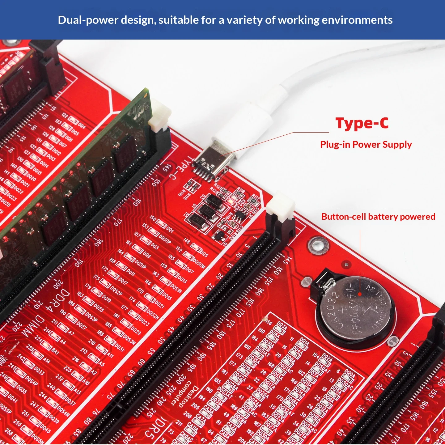 Desktop & Server DDR3 DDR4 DDR5 Four-in-One Memory RAM Tester With LED Light UDIMM RDIMM RAM Module Fault Diagnostic Test Tool