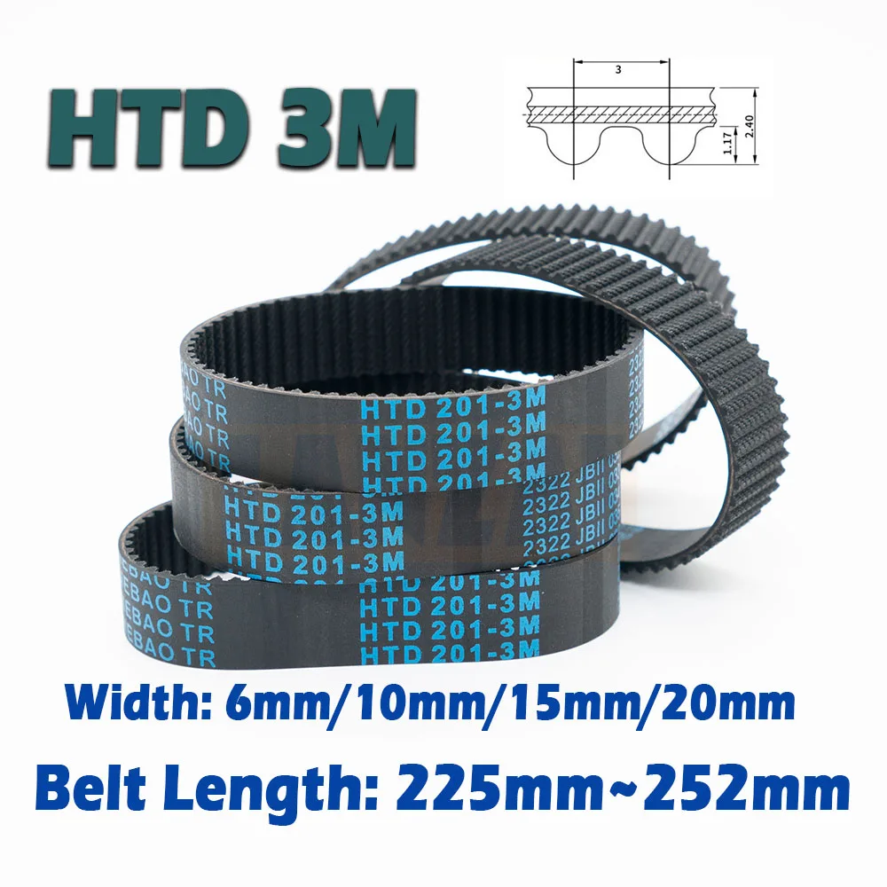 

HTD3M Rubber Closed Loop Timing Belt Width 6/10/15/20mm Length 225~252mm Telecar 225 228 231 234 237 240 243 246 249 252 CNC 3M