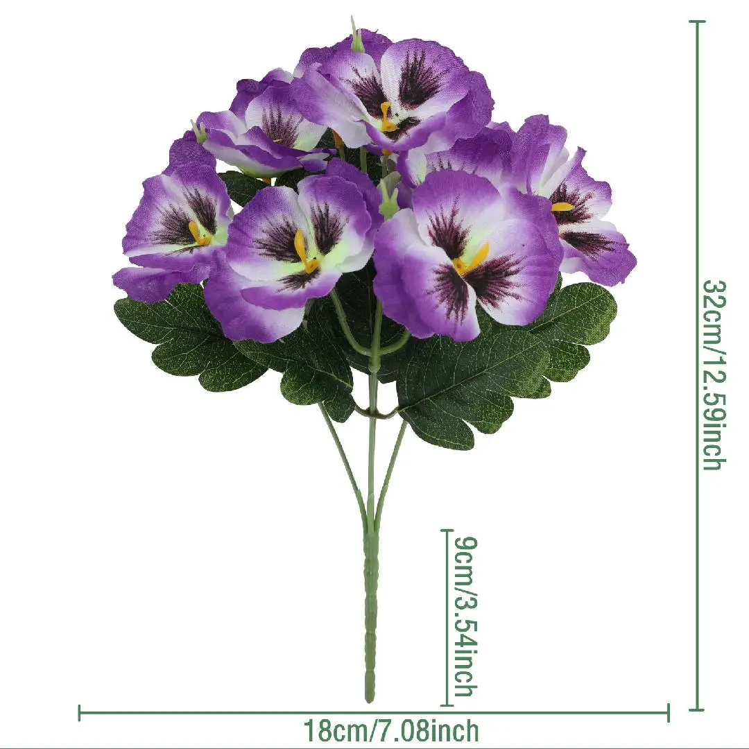 5 شوكة بانسي زهور وهمية - أزهار بانسي صناعية واقعية للمنزل، الزفاف، ديكور الحفلات، يعرض المزهرية