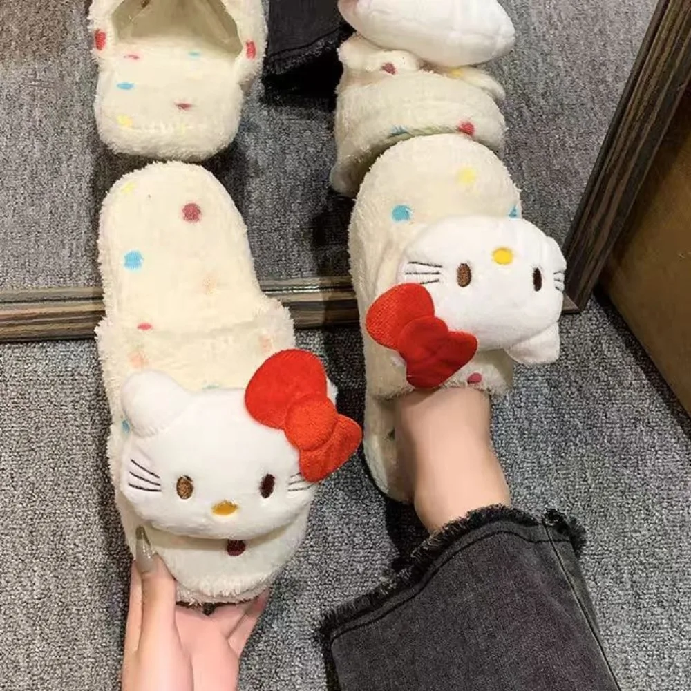 Hello Kitty Cotton Slippers MINISO Cute Comfortable Soft Sole Plush Baotou Shoes Winter New Fashion Dopamine Home Slippers