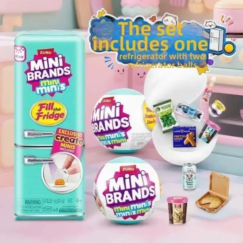 Super fire miniature world! ZURU Mini Minis refrigerator set contains 2 blind box capsules to simulate snack ornaments.blind box