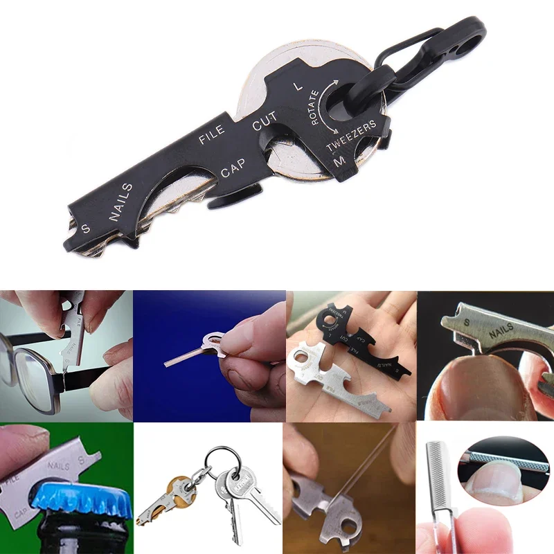 Gear keychain carabiner 8 tool in 1 key ring multipurpose multifunction quickdraw gadget keytool multi multitool pocket clip