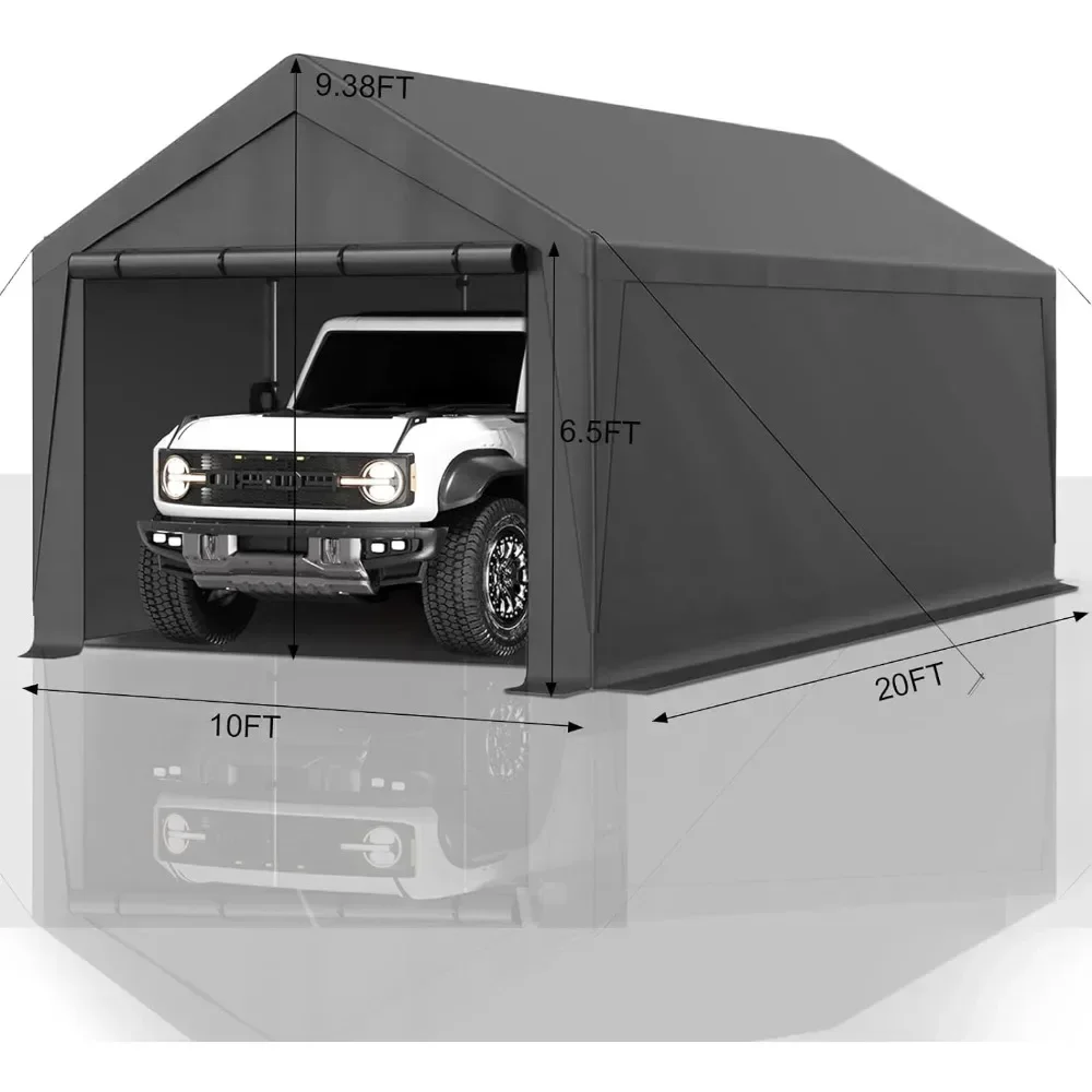 Outdoor Carport 10x20ft Heavy Duty Canopy Storage Shed, Portable Garage with Removable Sidewalls and Doors