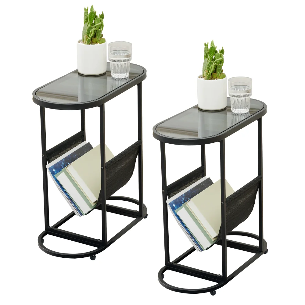 Petites tables d'Appoint promenales en Verre, Petit Espace de Salon avec Magazines, Espace de Rangement, Ensemble de 2