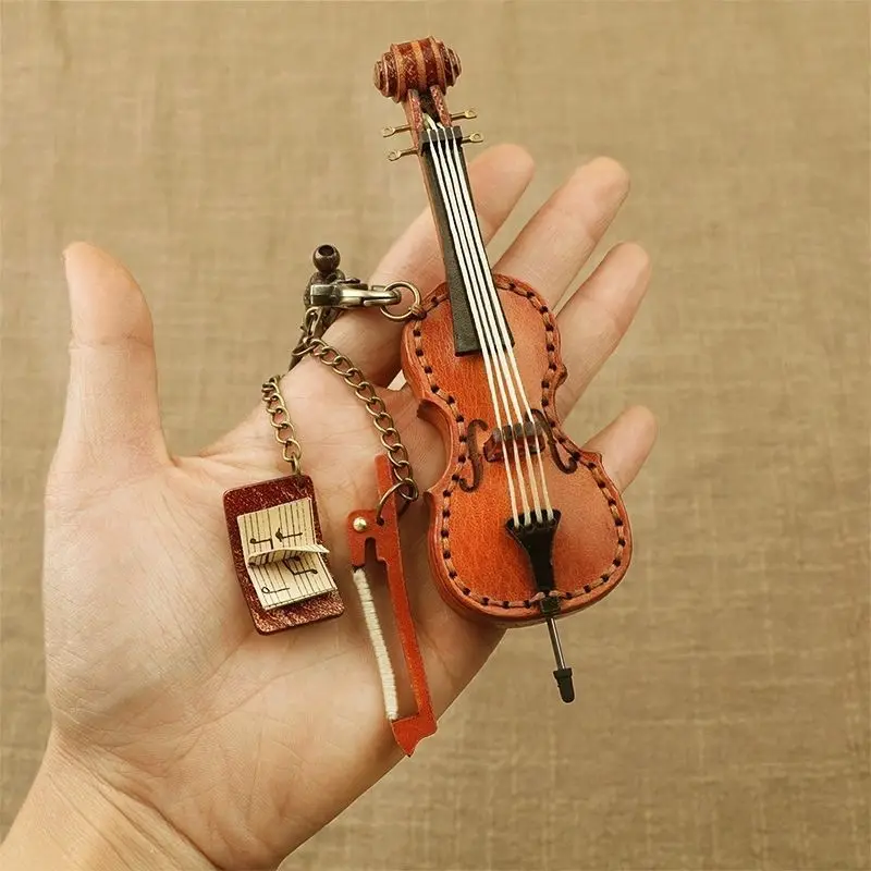 New Leather Fashion Violin Bag Exquisite Pendant Simple Musical Instruments Hand Rope Car Pendant Cute Key Lanyard Music Score