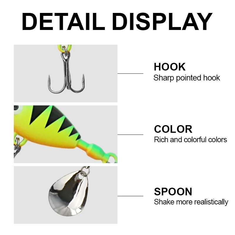 5 قطعة/صندوق طعم صيد السمك المعدني Vib مع ملعقة ترتر لصيد سمك السلمون المرقط يطير البناء المعدني المتين مناسب لأسماك المياه العذبة