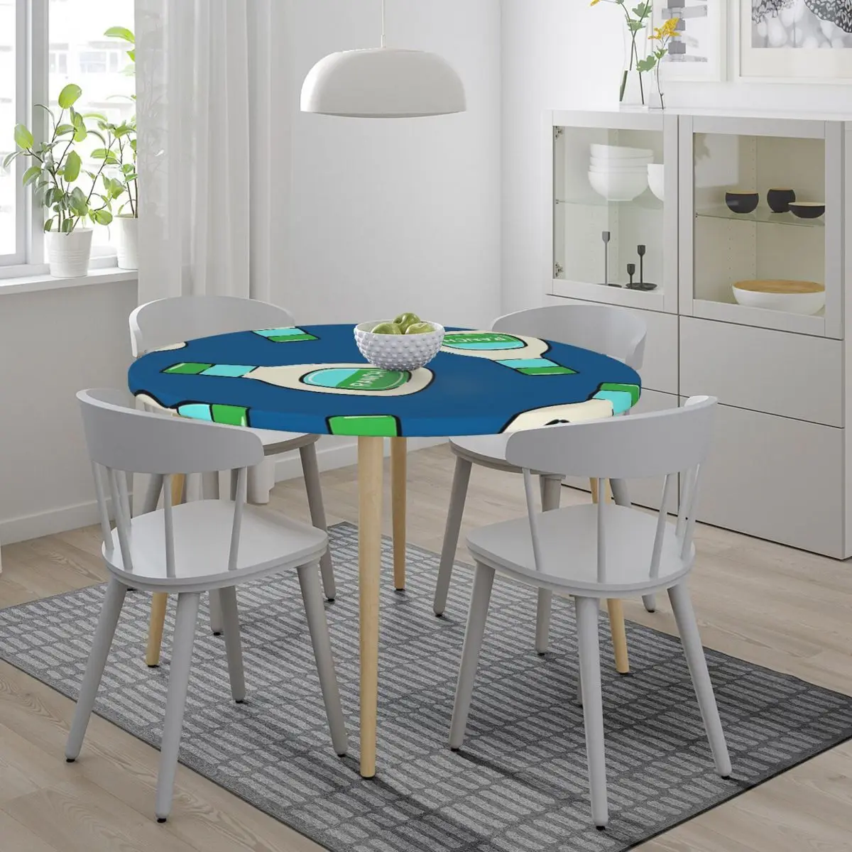 Ranch - Salad Dressing Bottle (blue) Waterproof Round Tablecloth Oilproof Table Cloth for Kitchen Events Dining Table Cover