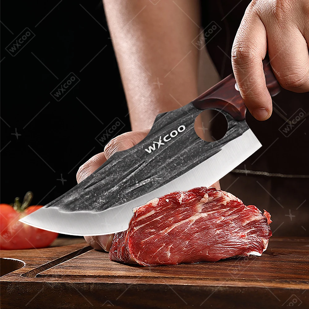 WXCOO Stainless Steel Butcher Knife Household Blade Kitchen Utility Knife Forged Wooden Handle Slicing Fruit Knife Bottle Opener - view 4