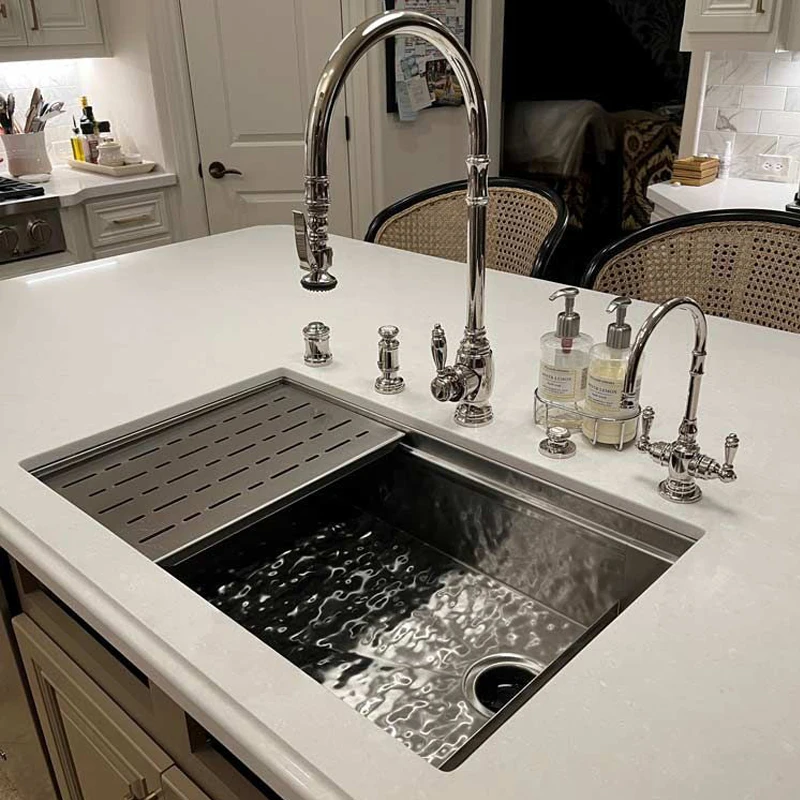

Kitchen wash basin brass large single sink stainless steel embedded under the counter sink drain