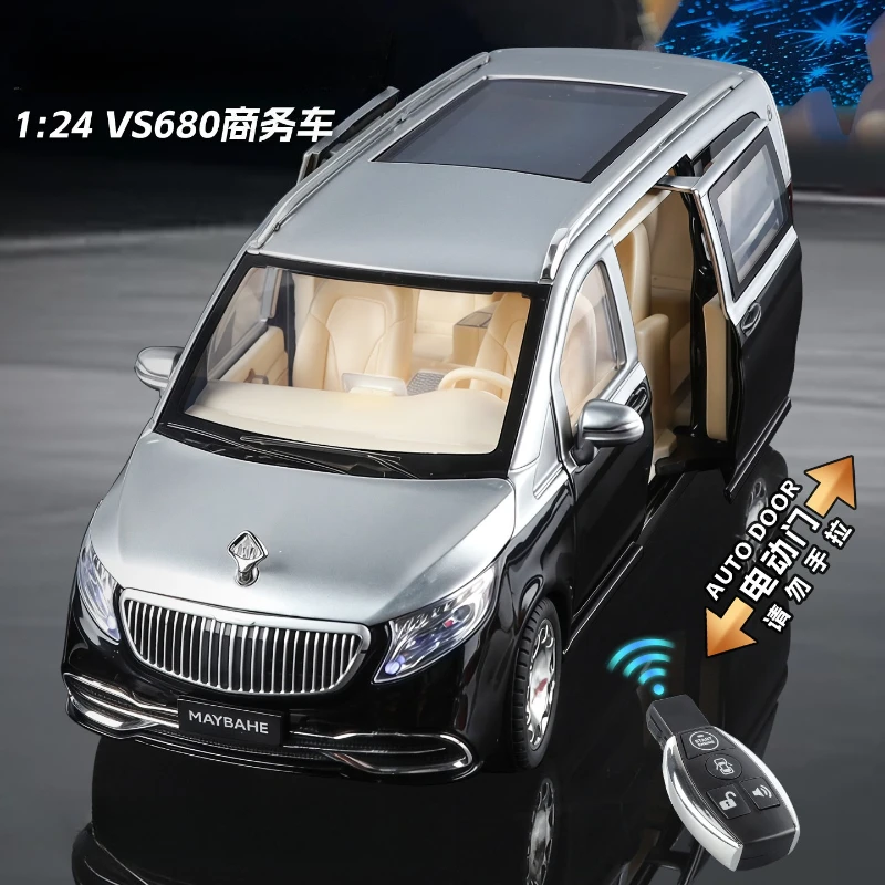 

1:24 VS680 MPV Business Car Model With Remote Key Alloy Diecast Toy Vehicles Metal Sound Light Kids Toys Collection Gift