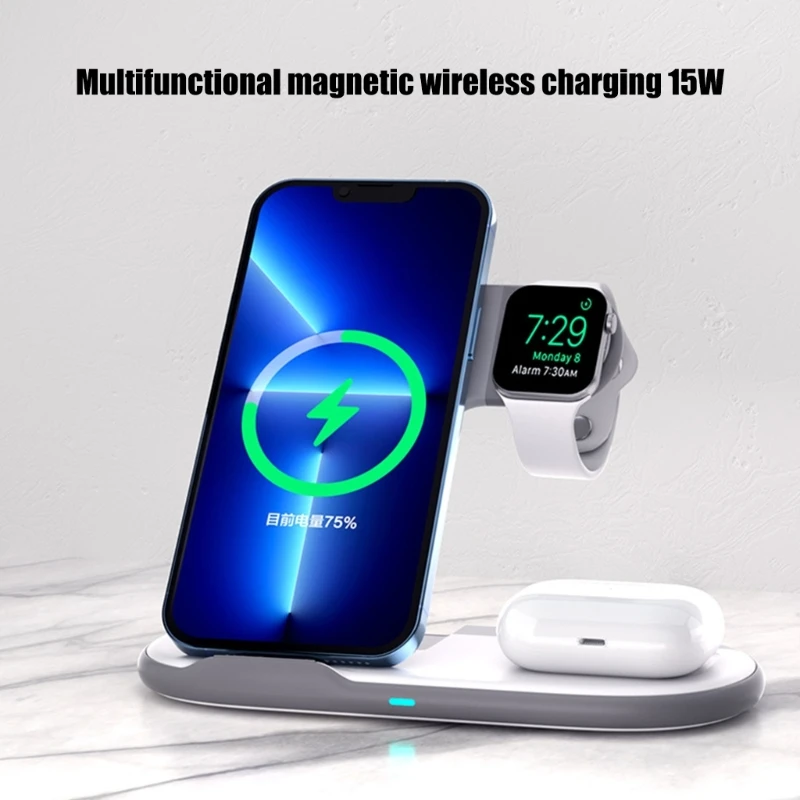 Efficient 3 In 1 Wireless Charging Station Fast Charging Dock For Phone Watch And Earphone Horizontal Placement