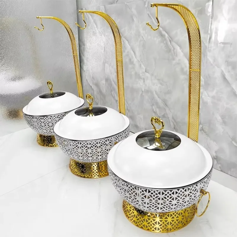 Scaldavivande bianco in acciaio inossidabile da 8 litri con carburante Pentola calda rotonda di nuovo design per set di ristorazione per buffet di hotel