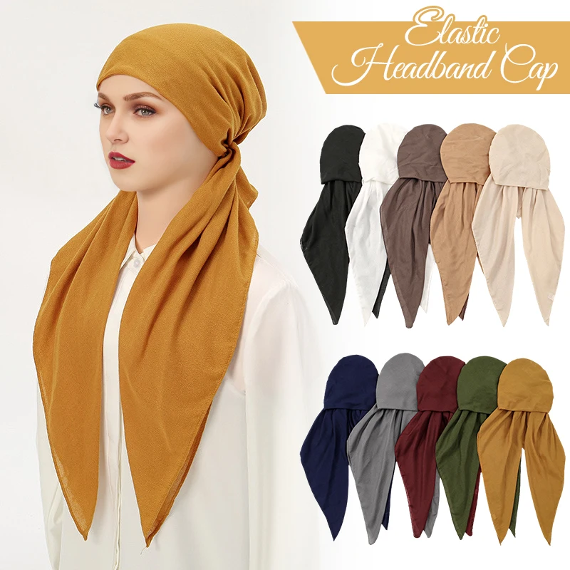 2025 New Solid Color Cotton Linen Turban Hijab Hats Fashion Head Wraps Muslim Hats Breathable Chemo Cap For Women Girls