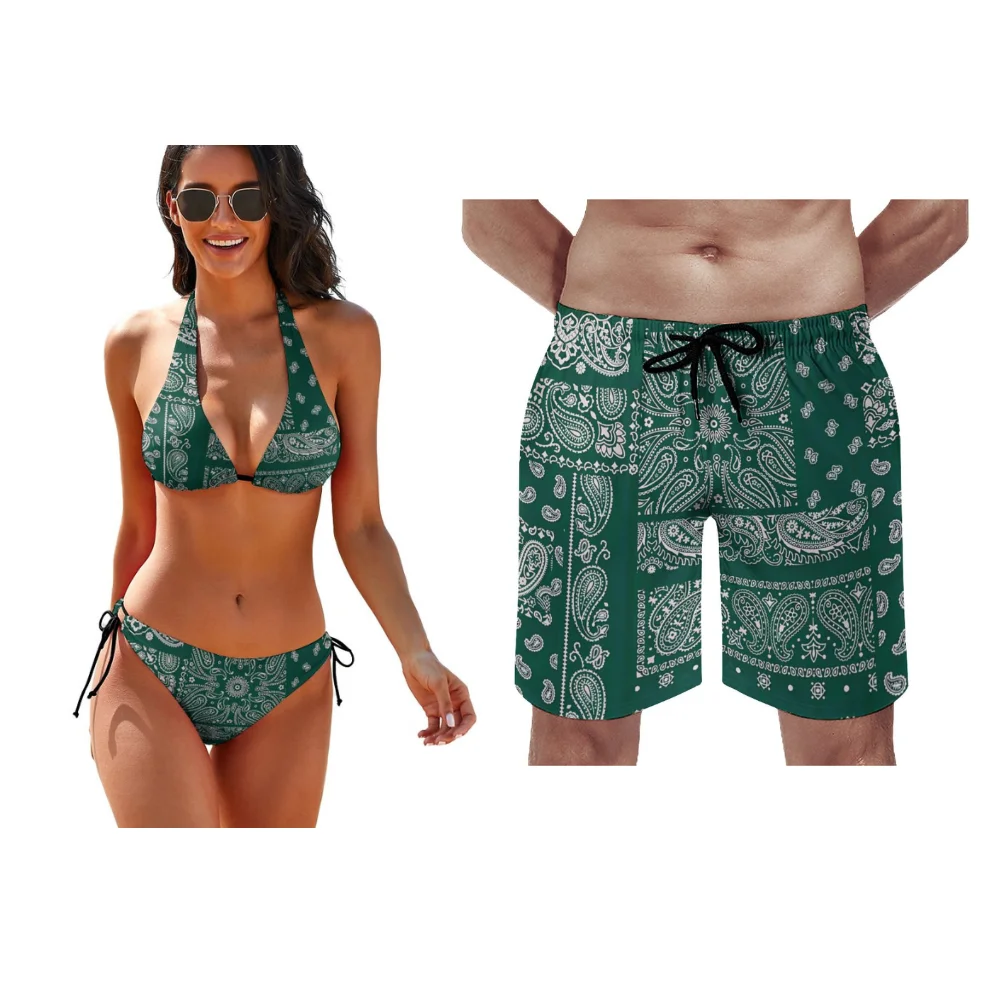 Bandana Rib letnie seksowne Bikini na plażę dla par spersonalizowane stroje kąpielowe spersonalizowane męskie spodenki zestaw dla par