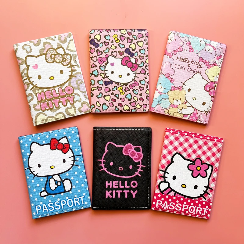 Funda de pasaporte de Hello Kitty para mujer, tarjetero de cuero PU, Sanrio, regalo