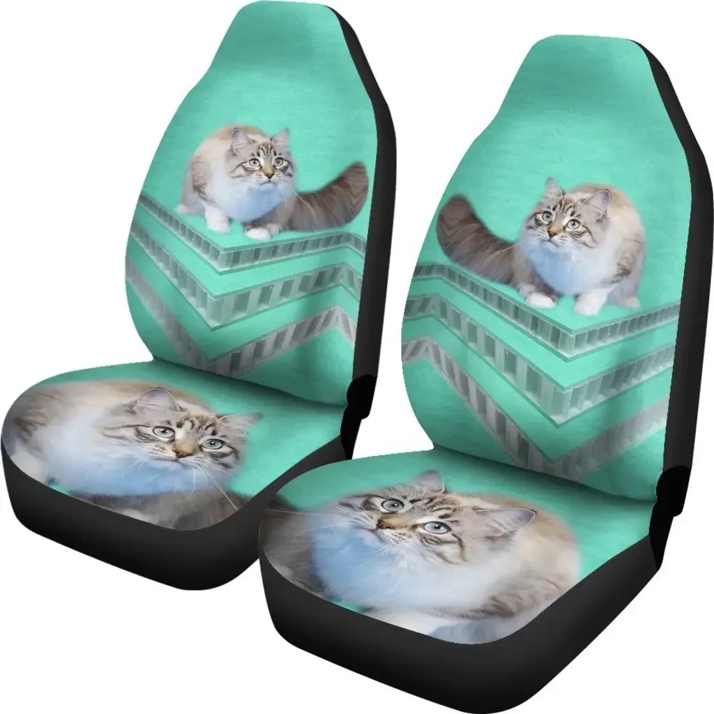 Ragamuffin Cat Print Car Seat Covers Set 2 Pc, Car Accessories Seat Cover