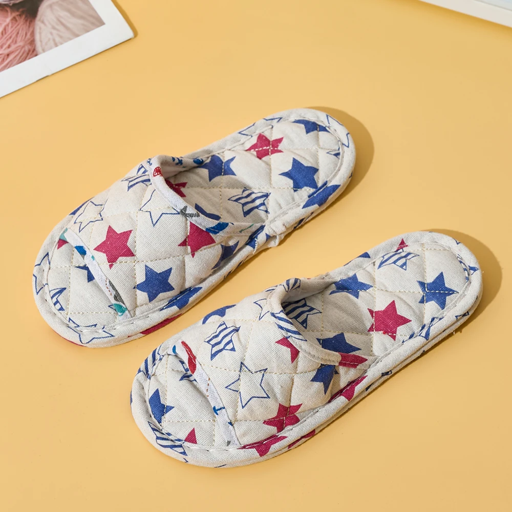 Indoor Home Slippers Soft Cotton Floral Floor Shoes Antilip Bedroom Shoes Fashion Cute Couple Slippers Lightweight Women Slipper