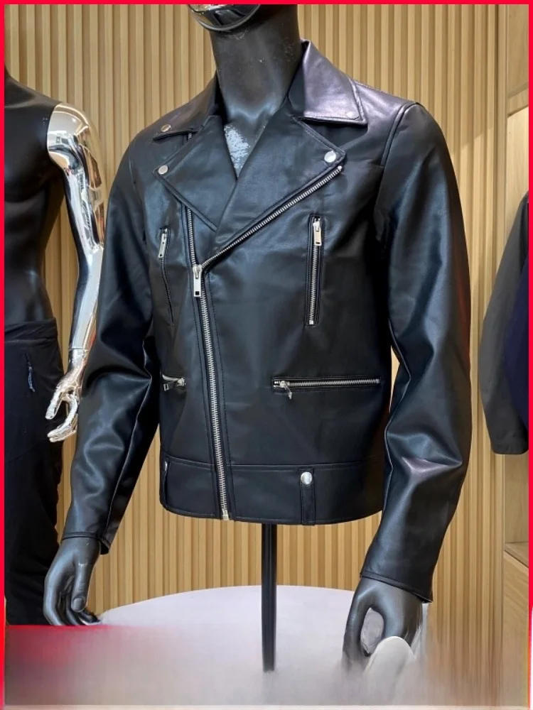 

Мужское байкерское пальто из искусственной кожи с масляной талией, модное повседневное пальто с лацканами, осень-зима, молодежное кожаное пальто Vitali с застежкой-молнией...