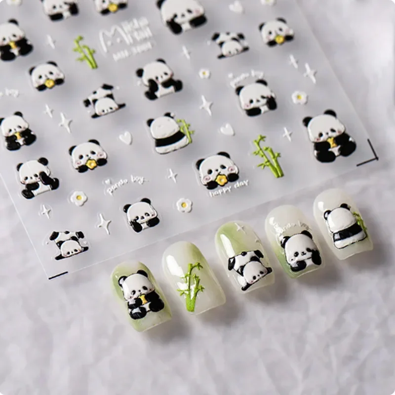 1 PC rysunek przedstawiający pandę naklejki na urocze wzór Panda 3D do Manicure księżniczka Manicure dekoracje figurki kalkomanie bambus