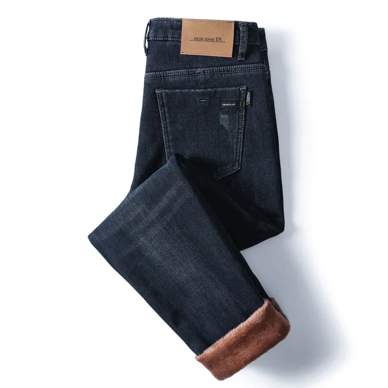 

Осенне-зимние мужские тонкие прямые эластичные синие эластичные свободные летние модные джинсовые мужские брюки для взрослых джентльменов Fallow