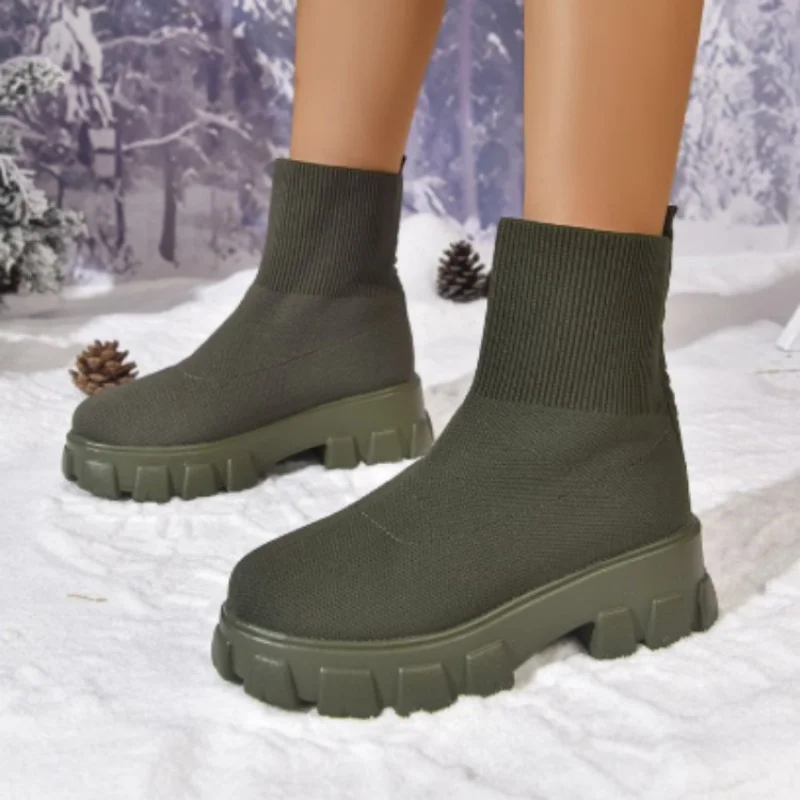

Large Size Sock Boots for Women 2025 Autumn and Winter New Boots Fly Weave Thick Sole Casual Large Size Boots43