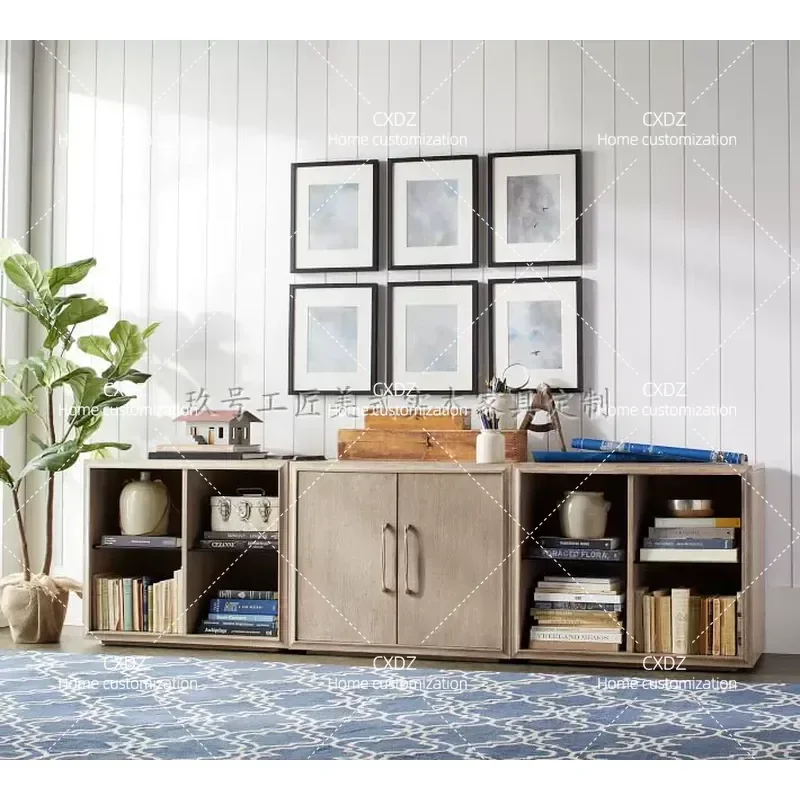 Rural Simple All Solid Wood Living Room Furniture Long TV Ground Cabinet Audio Visual Cabinet Entertainment