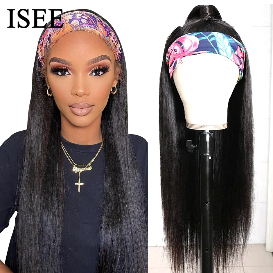 Straight Headband Wig Human Hair Wigs 180% Density Brazilian Straight Hair Wig ISEEHAIR Full Machine Made Wig For Black Women