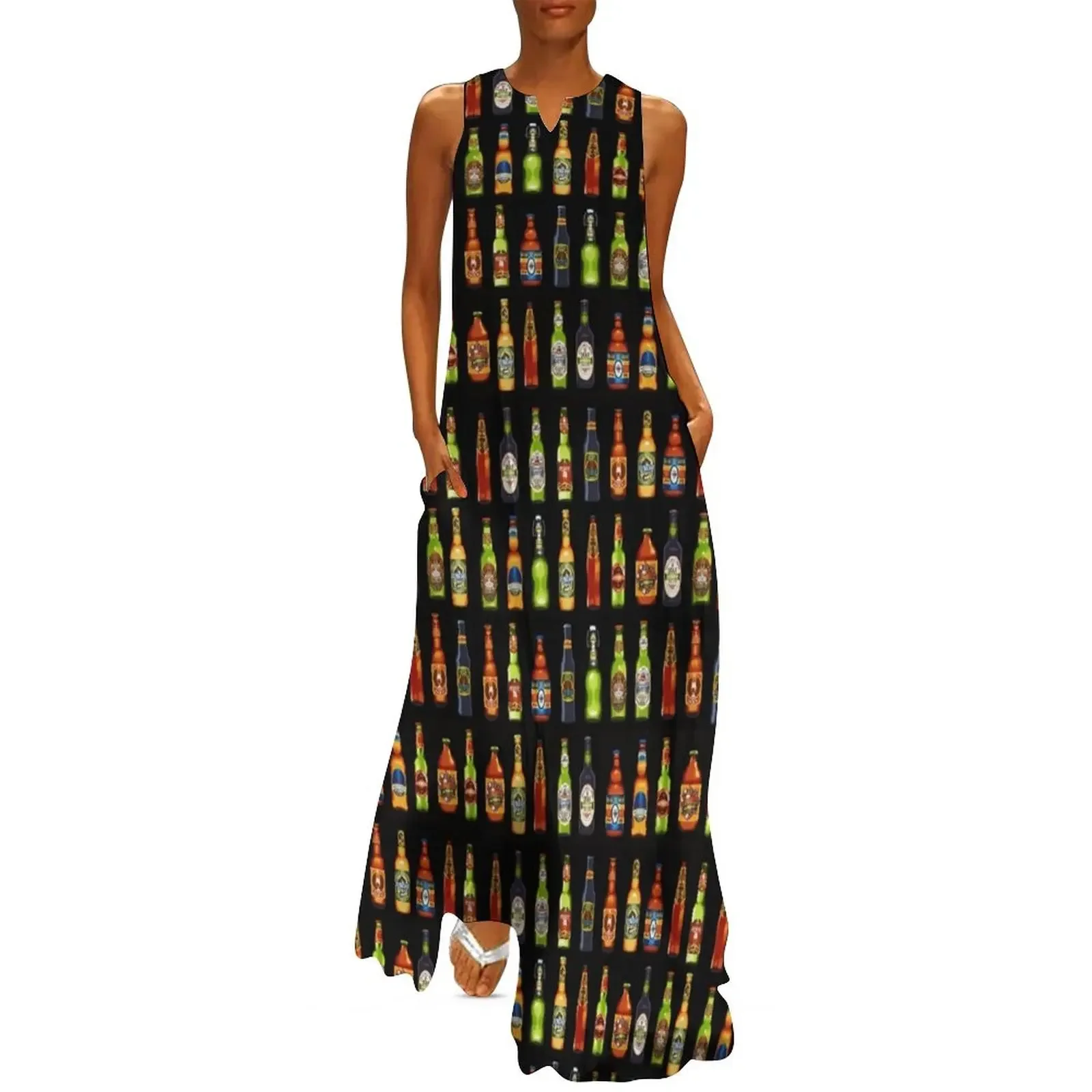 

Beer bottle fabric Long Dress summer dress summer clothes womens clothing party dress women elegant luxury