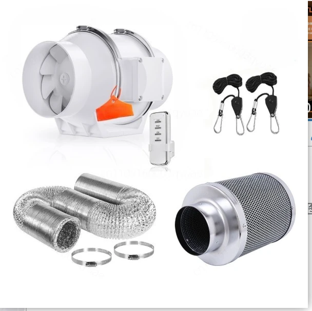6 Inch CE Certified Remote Speed Control Duct Fan + Carbon Filter Kit, complete ventilation set for HVAC air purification
