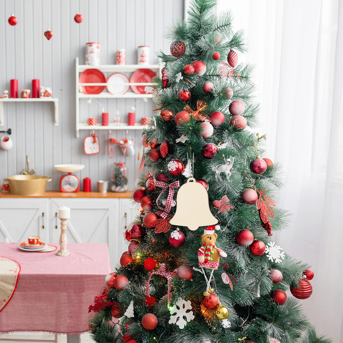 

10 Pcs Christmas Tree Decorations Bell Ornaments Shaped Wooden Inflatable Cut Out