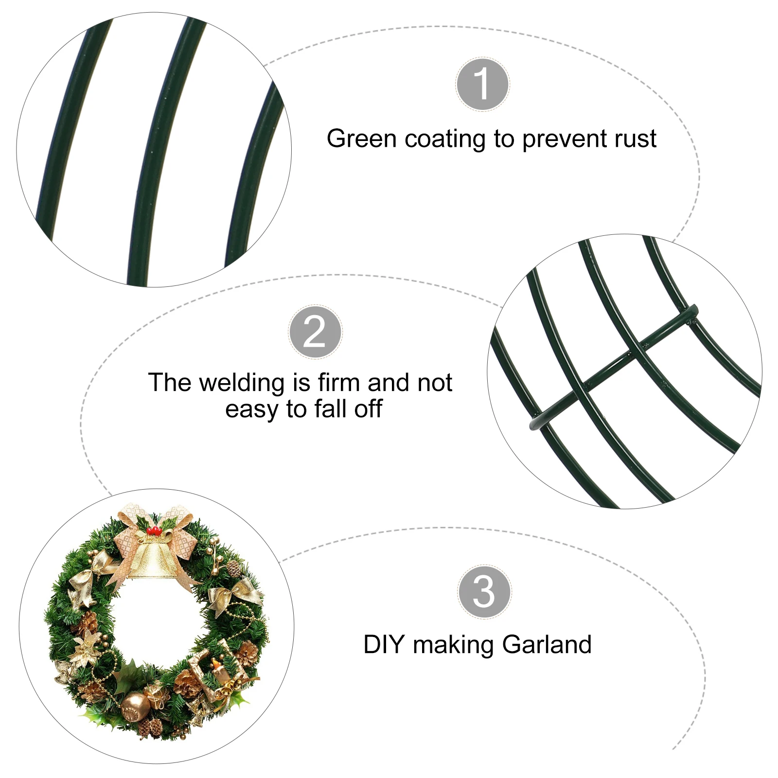

5Pcs Metal Wire Wreath Frame Green Round Rings DIY Floral Craft Base for Christmas Garland Decorations Metal Wreath Frame