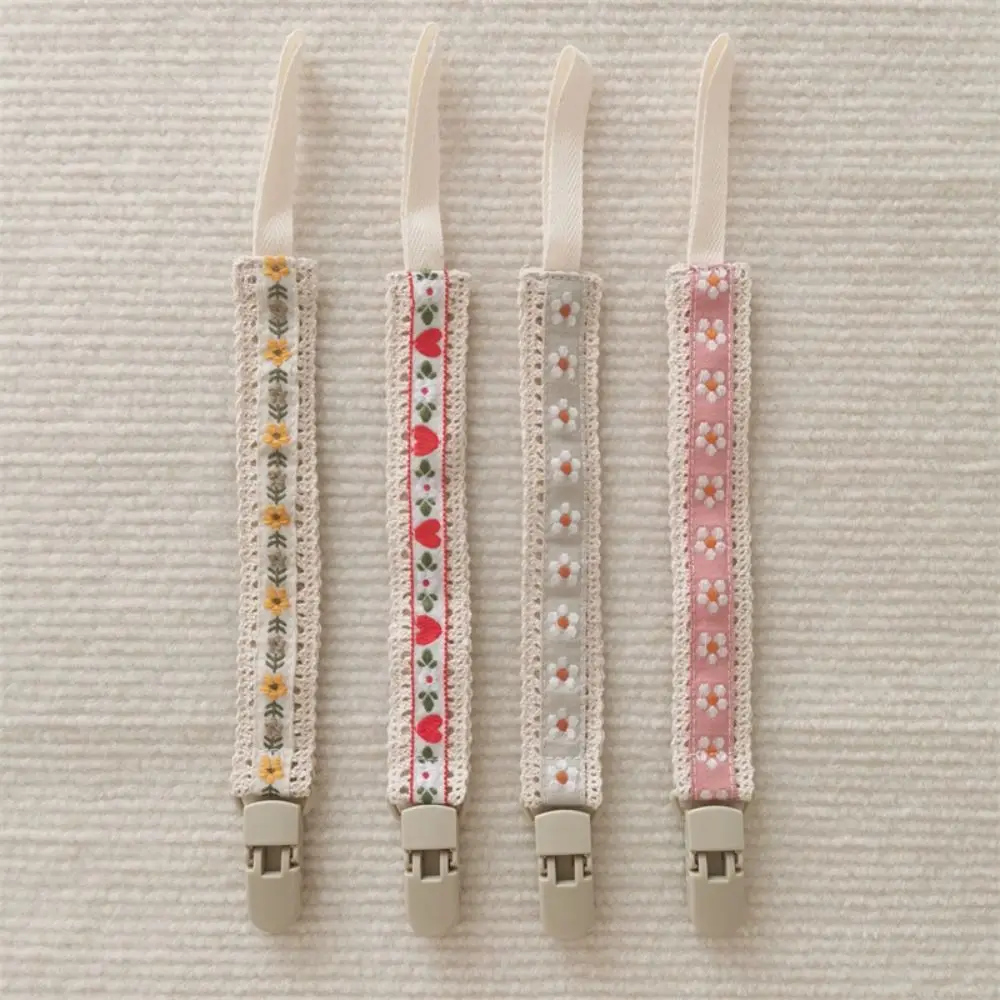 العرقية نمط الطفل القماش هوة سلسلة التطريز الأزهار قابل للتعديل مهديء حامل الدمية كليب عضاضة اللعب الأشرطة #4